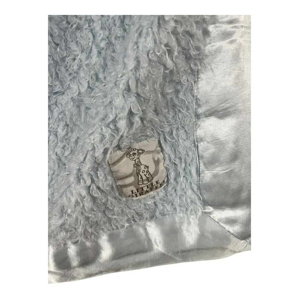 Little Giraffe Blue Baby Blanket Fuzzy Faux Fur Satin Edge